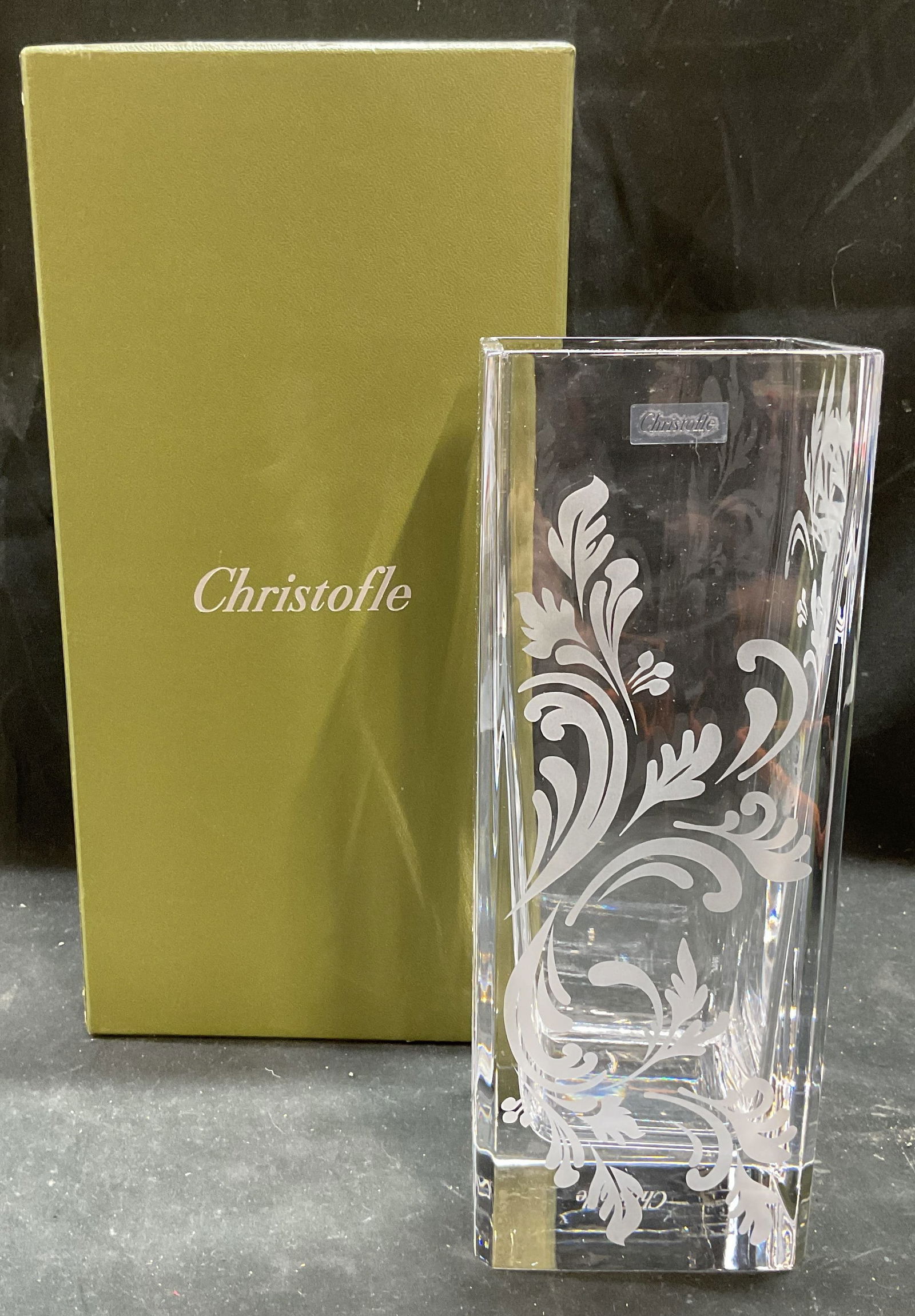 CHRISTOFLE Marley Tech Etched Crystal Vase NIB (1 of 7)