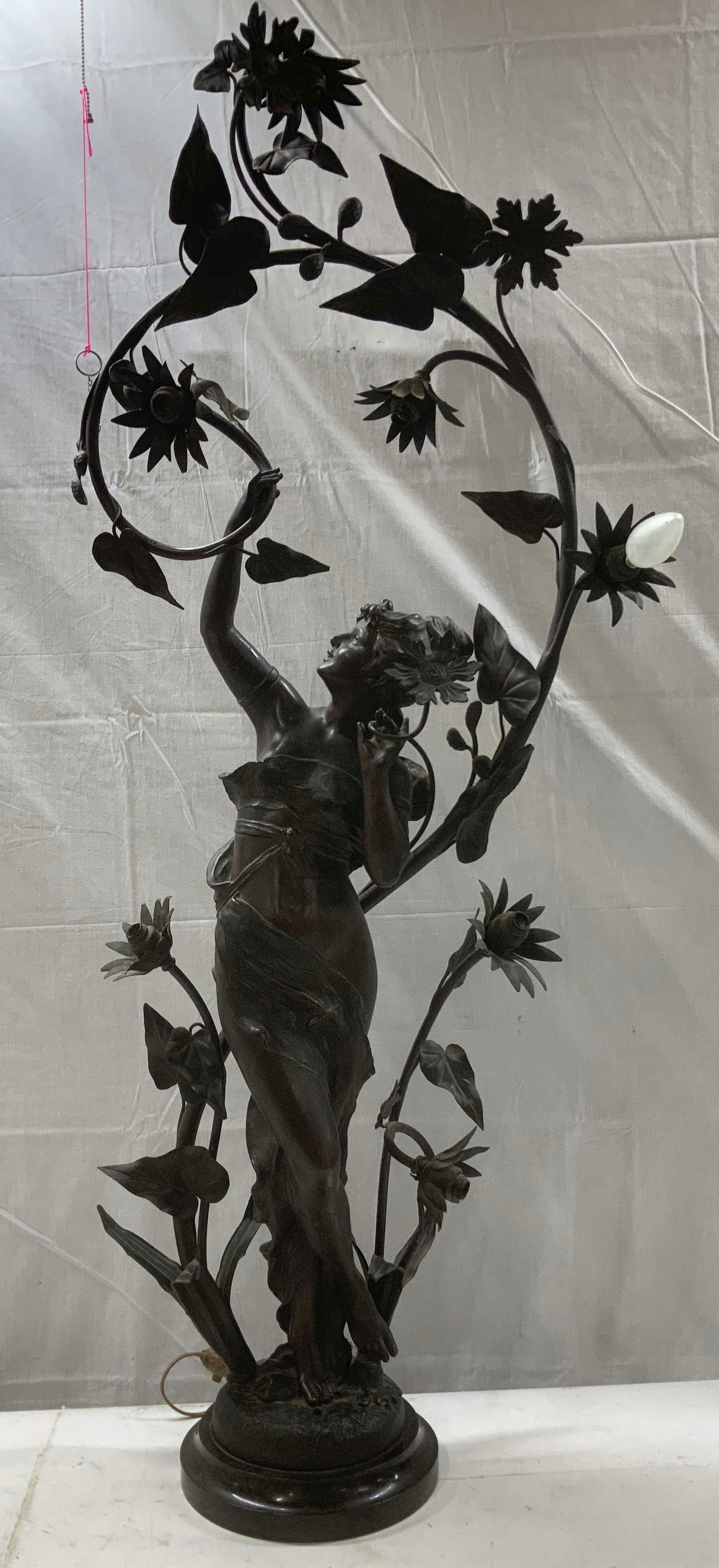 Vtg Art Nouveau Style Bronze Patina Fig Lamp 44in (1 of 8)