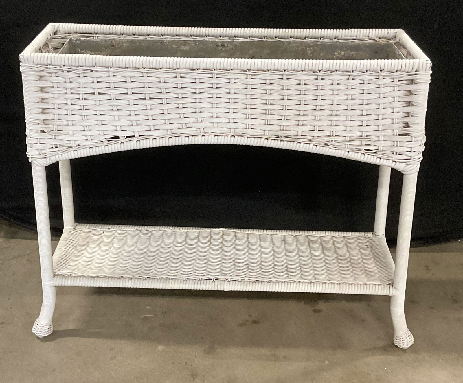 Vintage White Woven Wicker Style Planter Stand (1 of 6)