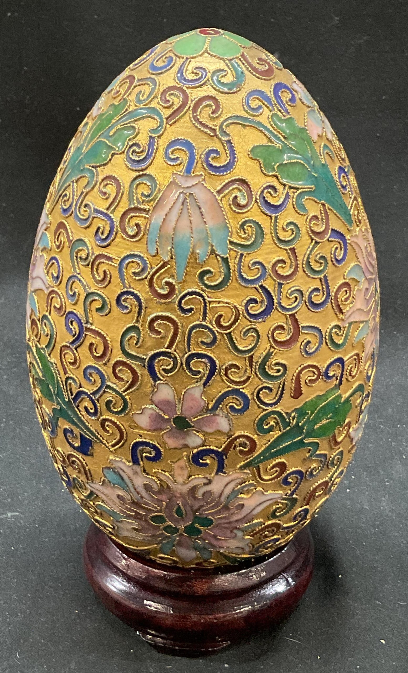 Chinese Cloisonne Metal Enameled Egg W Stand (1 of 7)