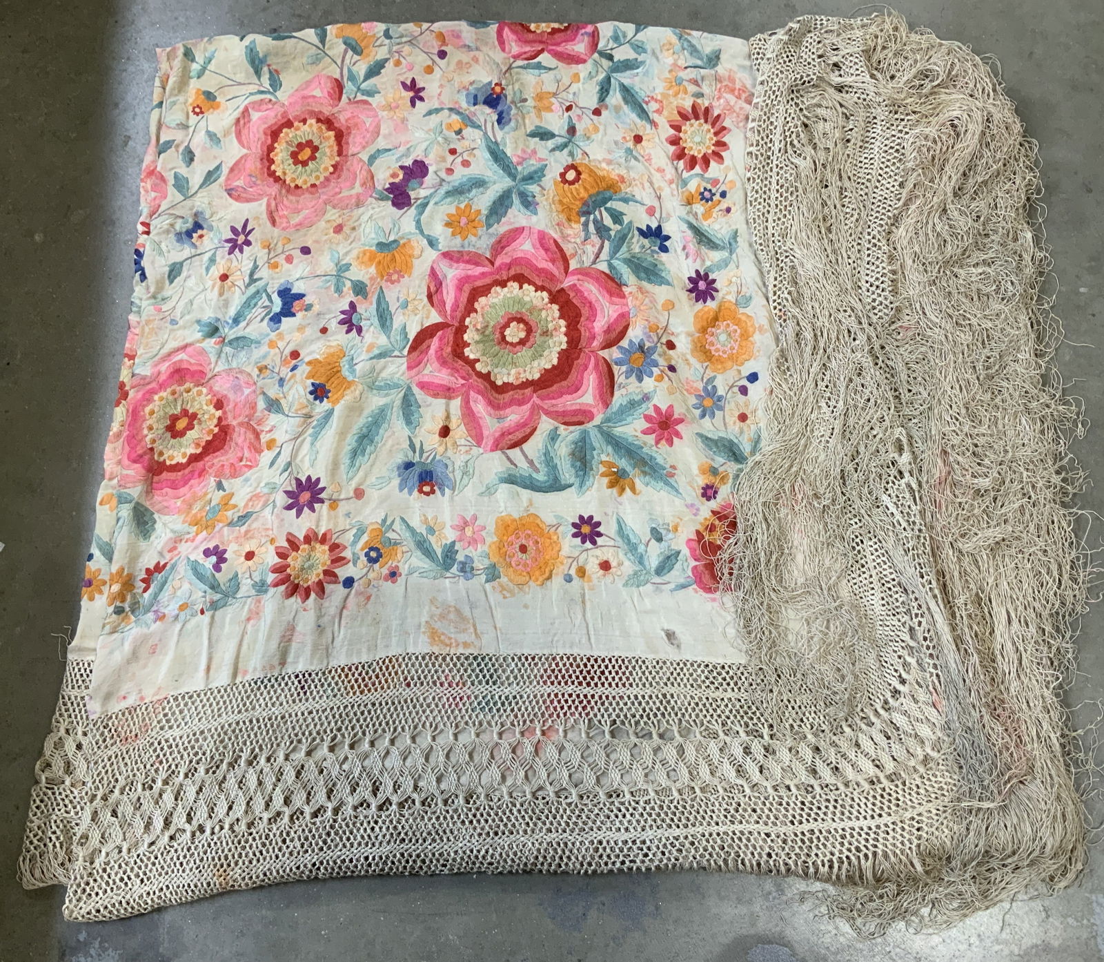 Hand Embroidered Floral Large Fringed Shawl (1 of 6)