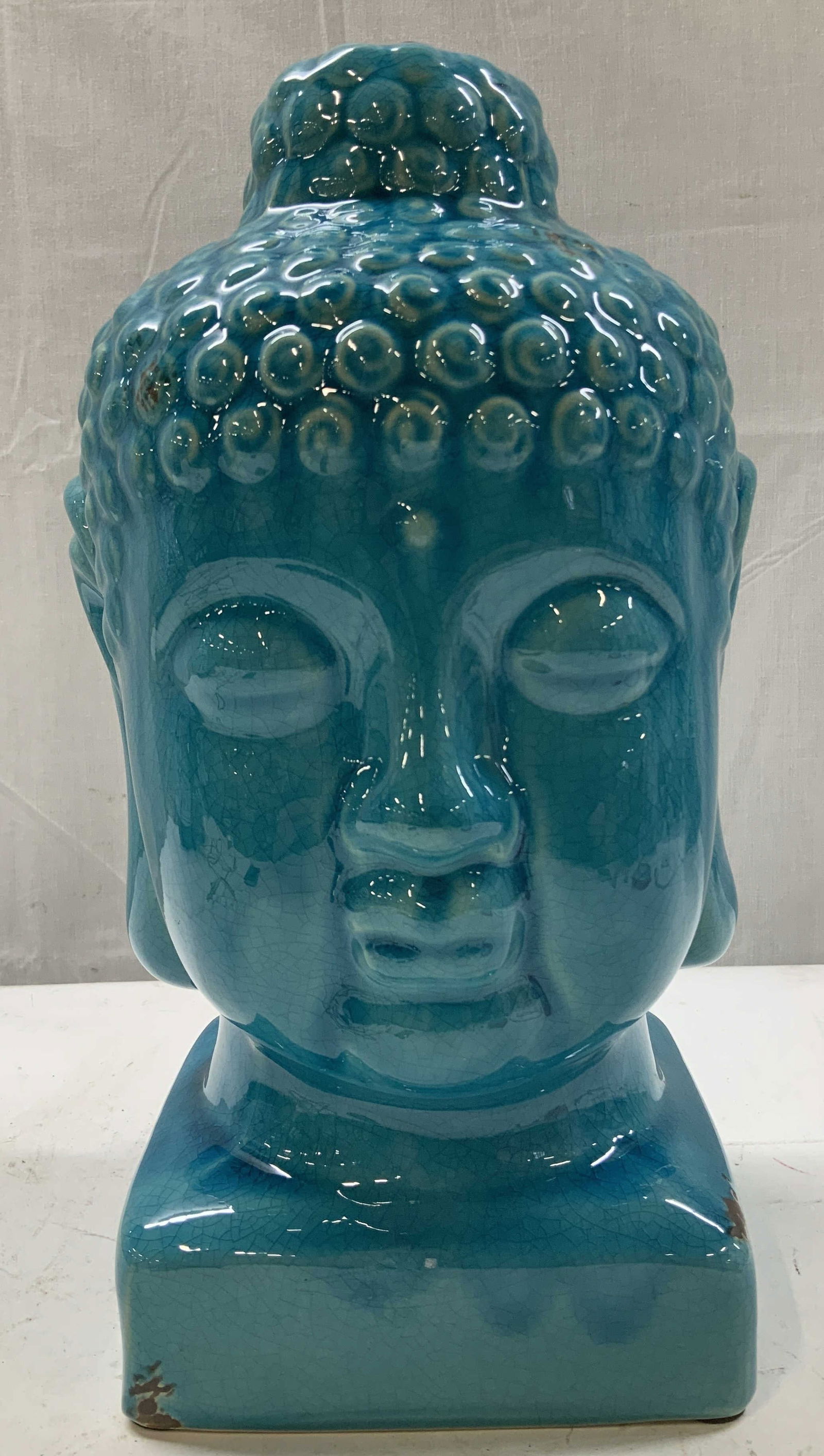 Teal Buddha Head Ceramic Sculpture 12.5in (1 of 6)