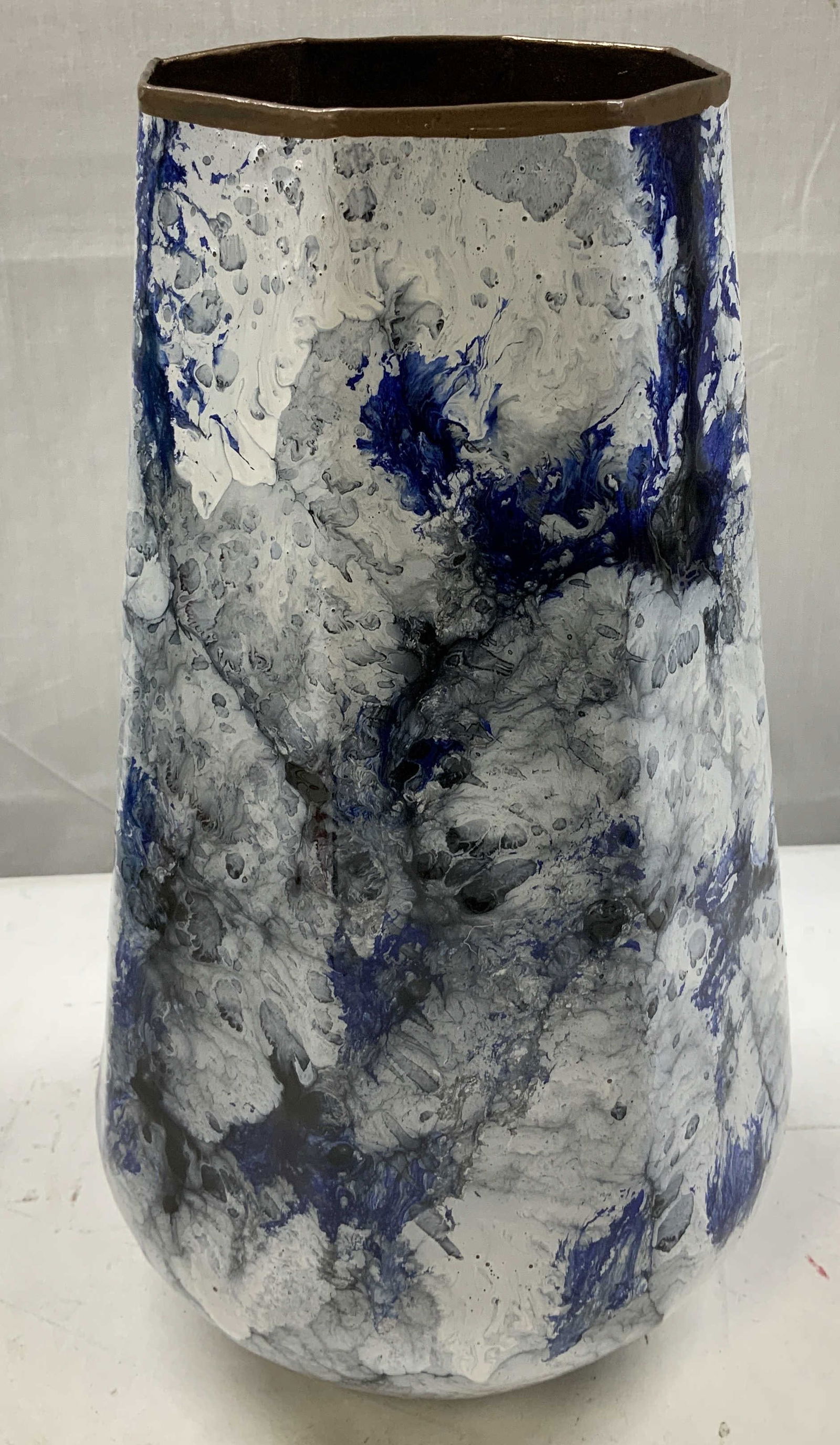 Blue, Grey & White Abstract Enamel Vase (1 of 6)