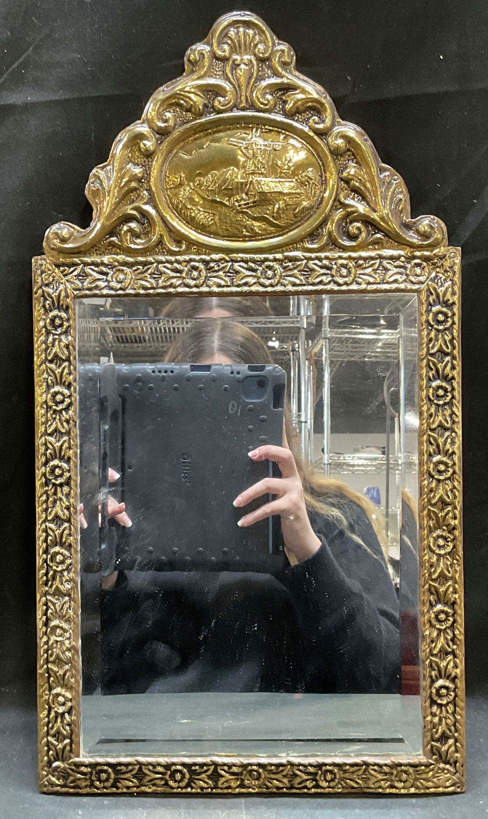 Vintage Brass Wood Dutch Scene Wall Mirror (1 of 6)