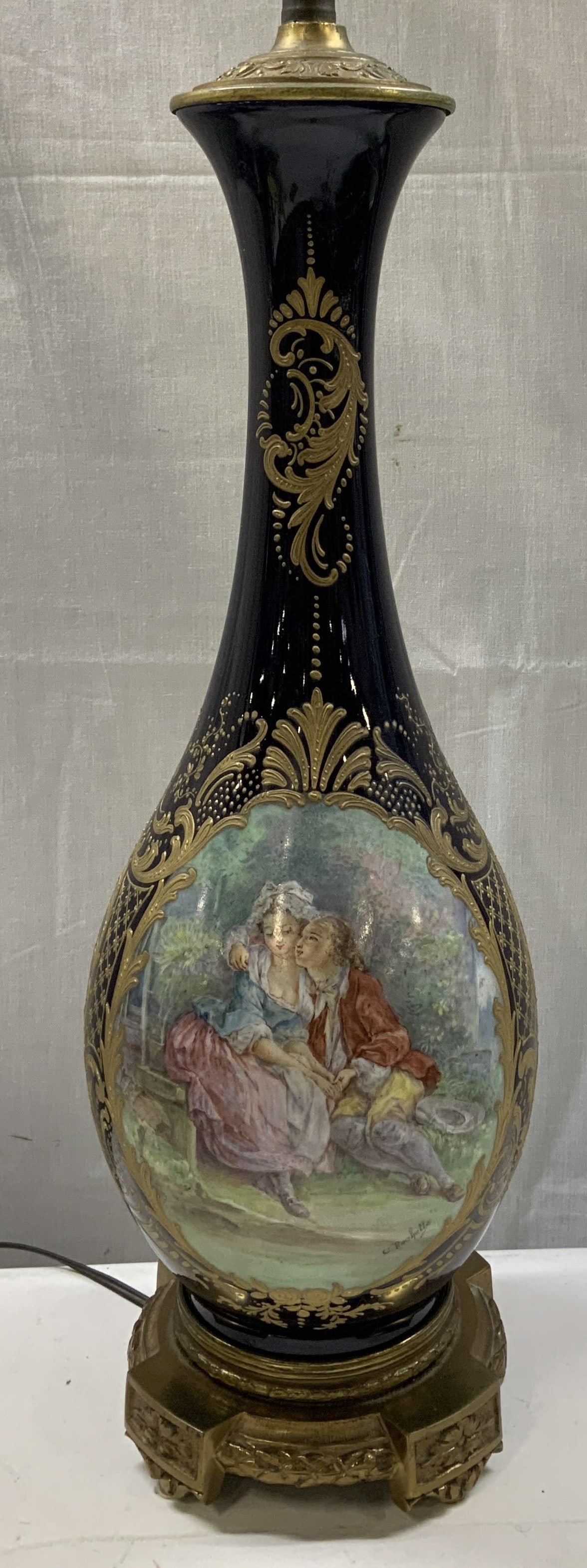 Sgnd Cobalt Blue Rococo-Style Table Lamp France 2f (1 of 8)