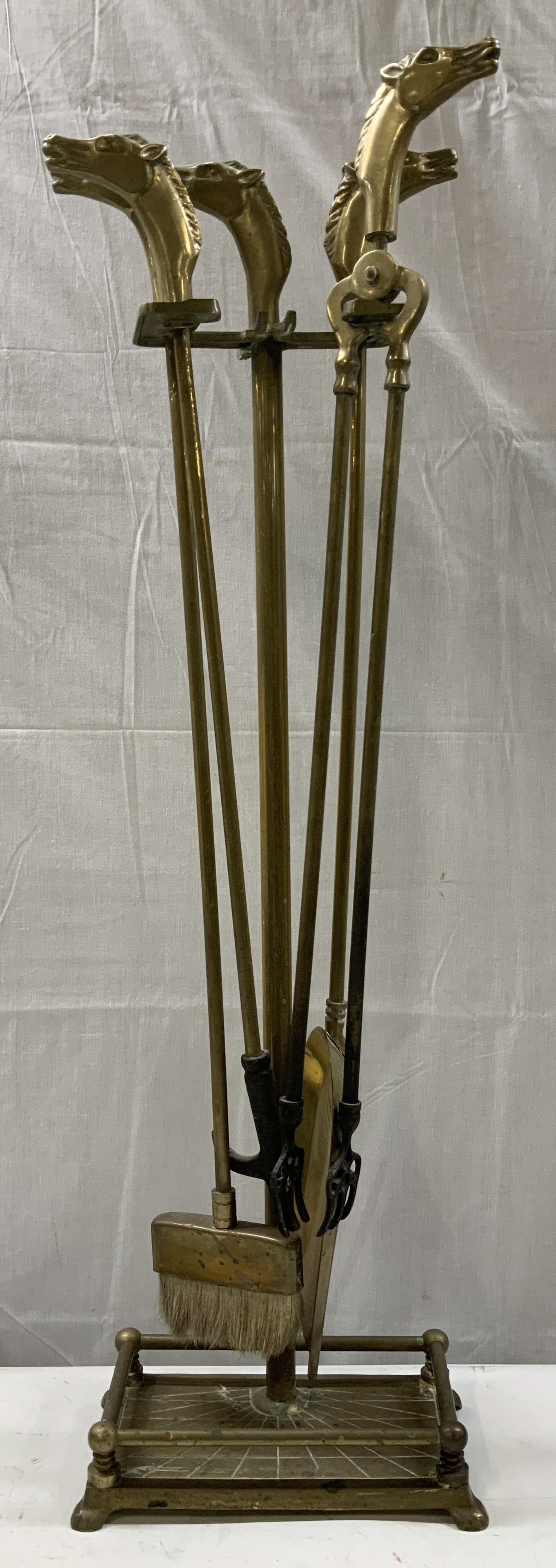 Set5 Brass Fireplace Tool Set W Horse Head Handles (1 of 10)