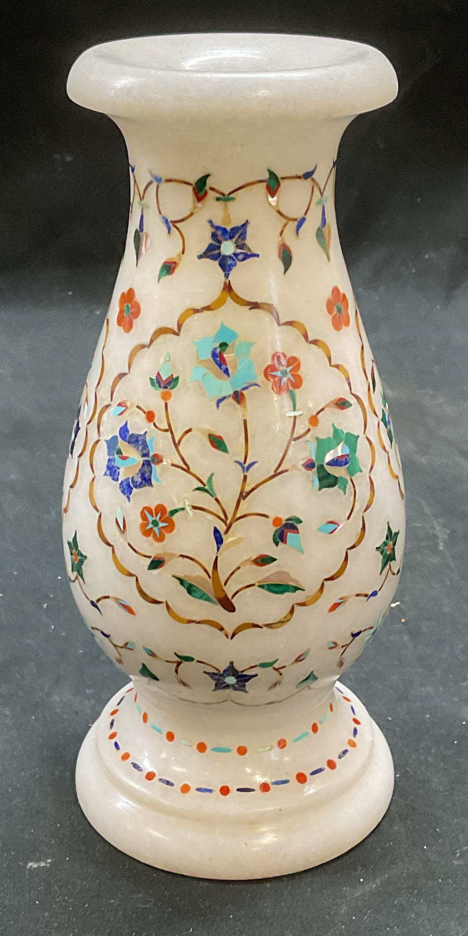 White Marble Inlaid Semiprecious Stone Vase (1 of 6)