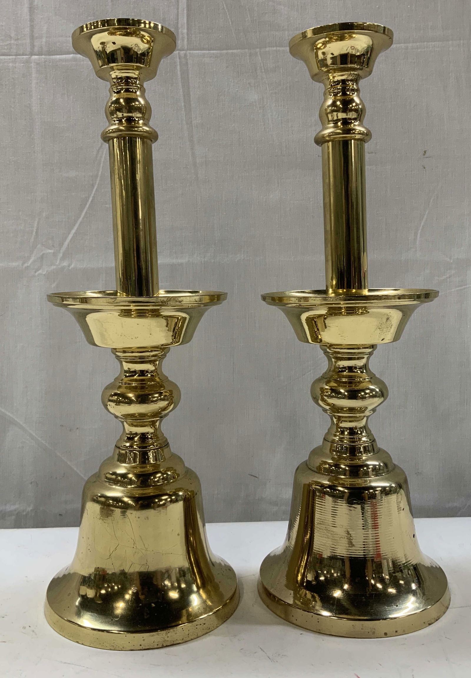 Vtg Large Pair Brass Candlestick Holders 15in (1 of 6)