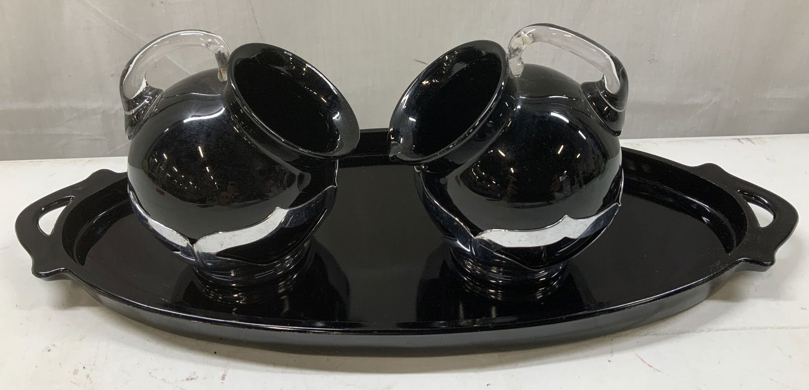 Set3 Farber Bros Black Tray Cream & Sugar Bowl USA (1 of 9)