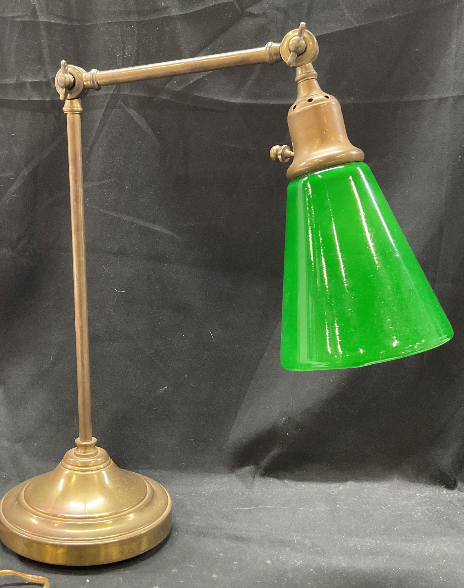 Vintage Brass Lamp W Green Shade 23in (1 of 8)