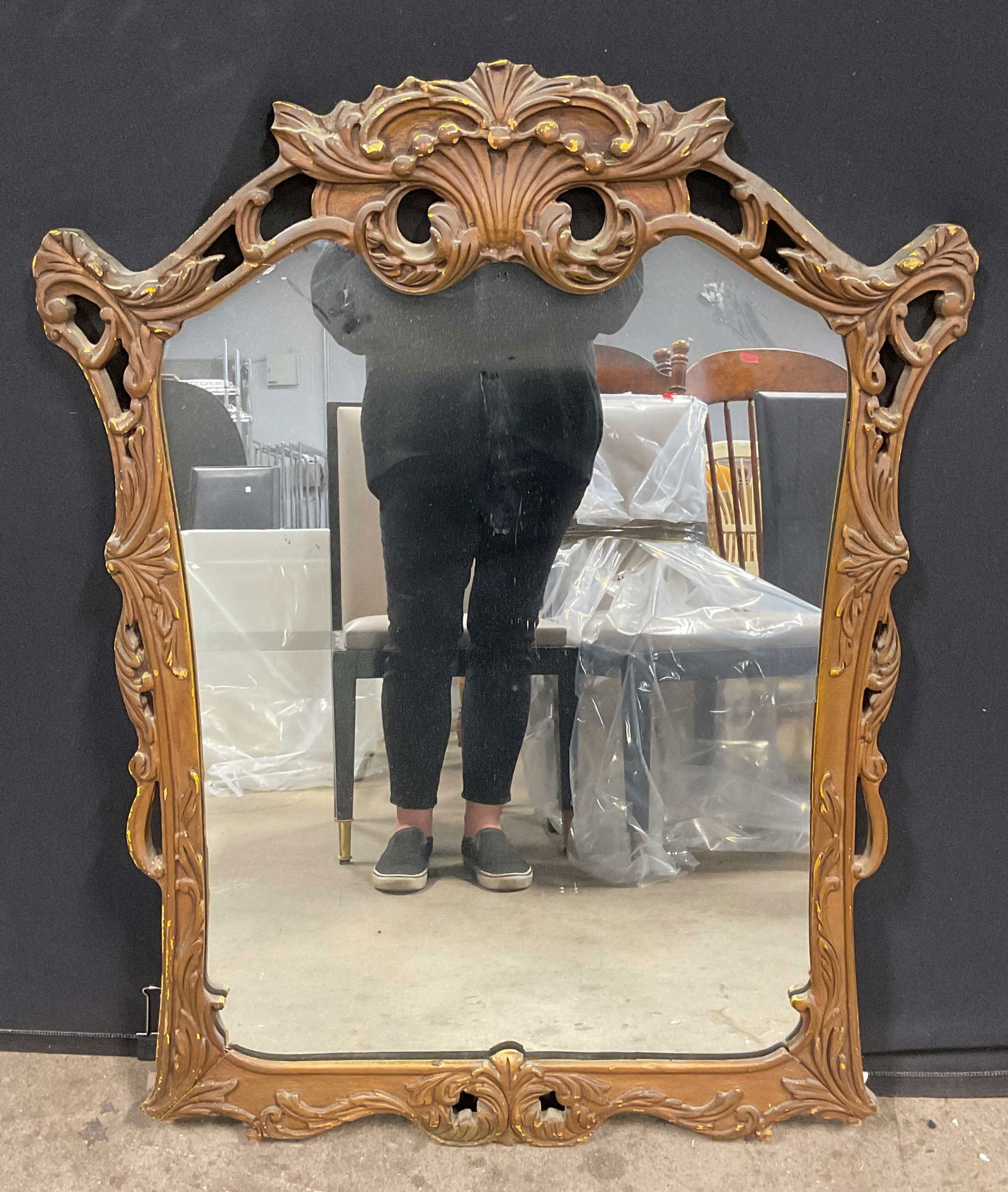 Vintage Ornate Wood Scroll Wall Mirror 40.5in (1 of 6)