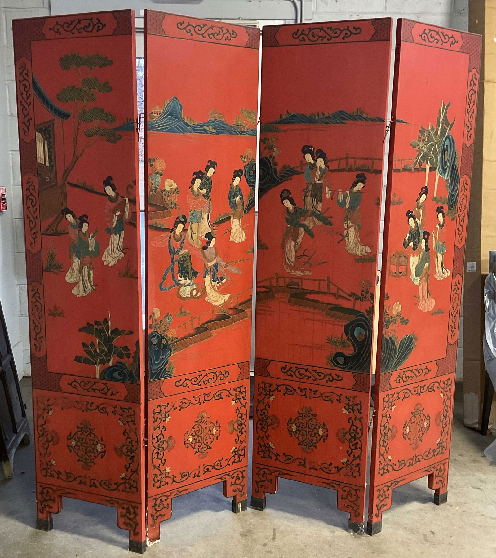 Vintage Asian Lacquered Wood Folding Screen 72in (1 of 8)