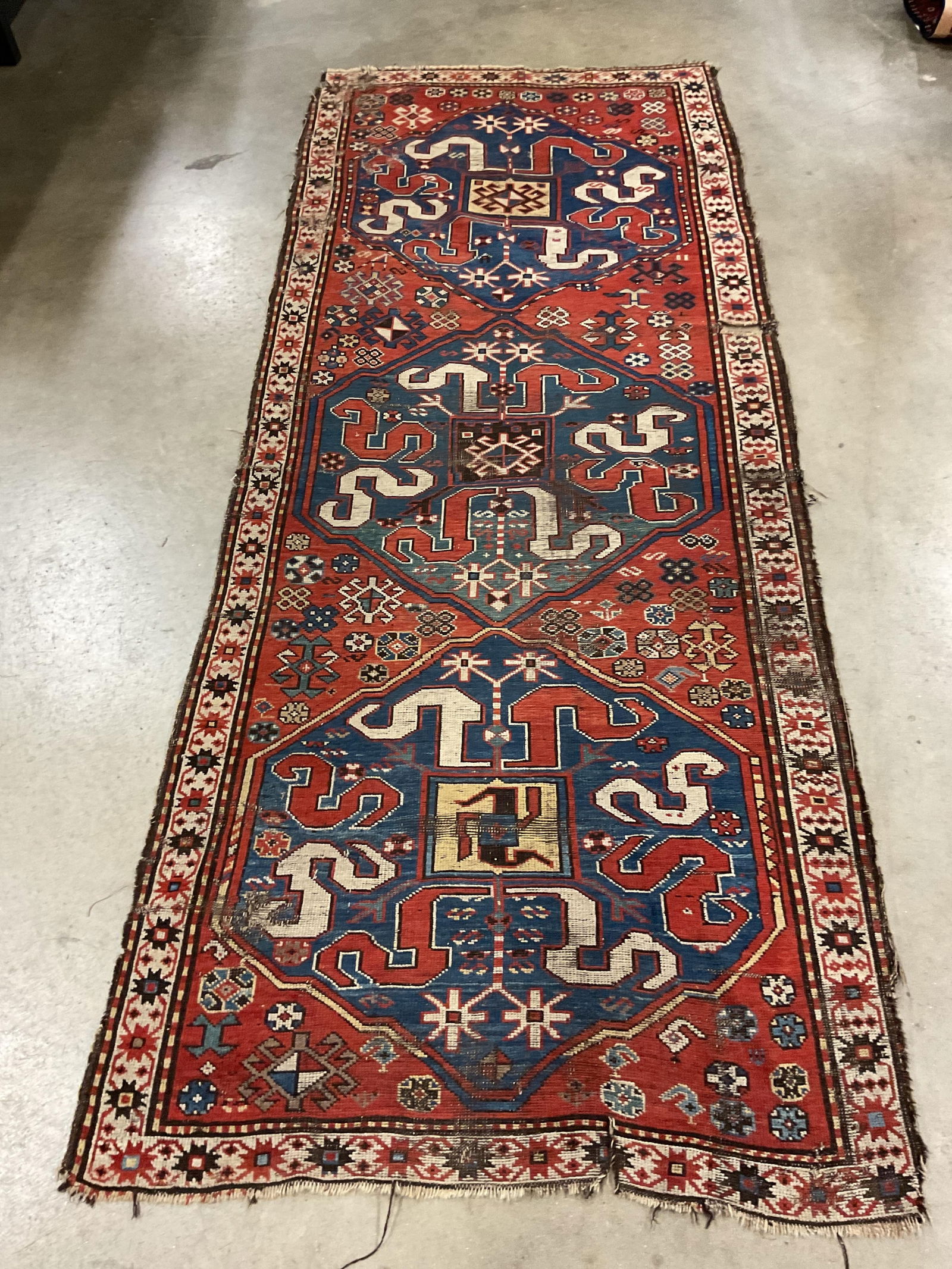 Antique Caucasian Kazak Wool Area Rug 103in (1 of 7)