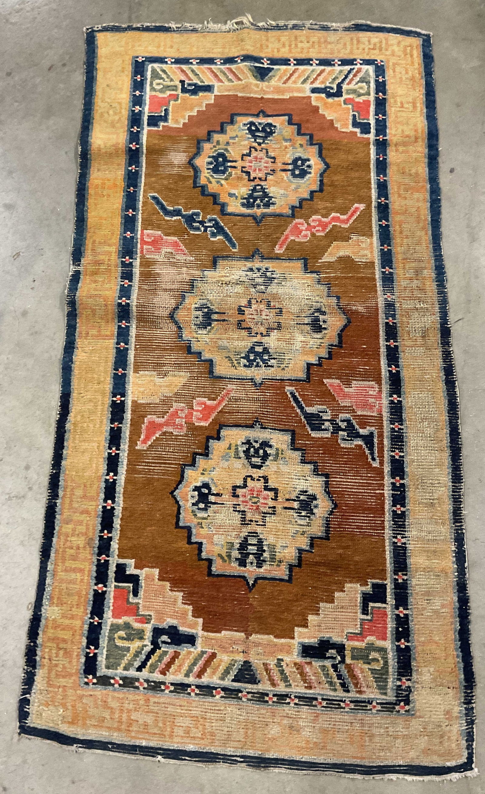 Antique Turkish Yellow Blue Wool Area Rug 64in (1 of 6)