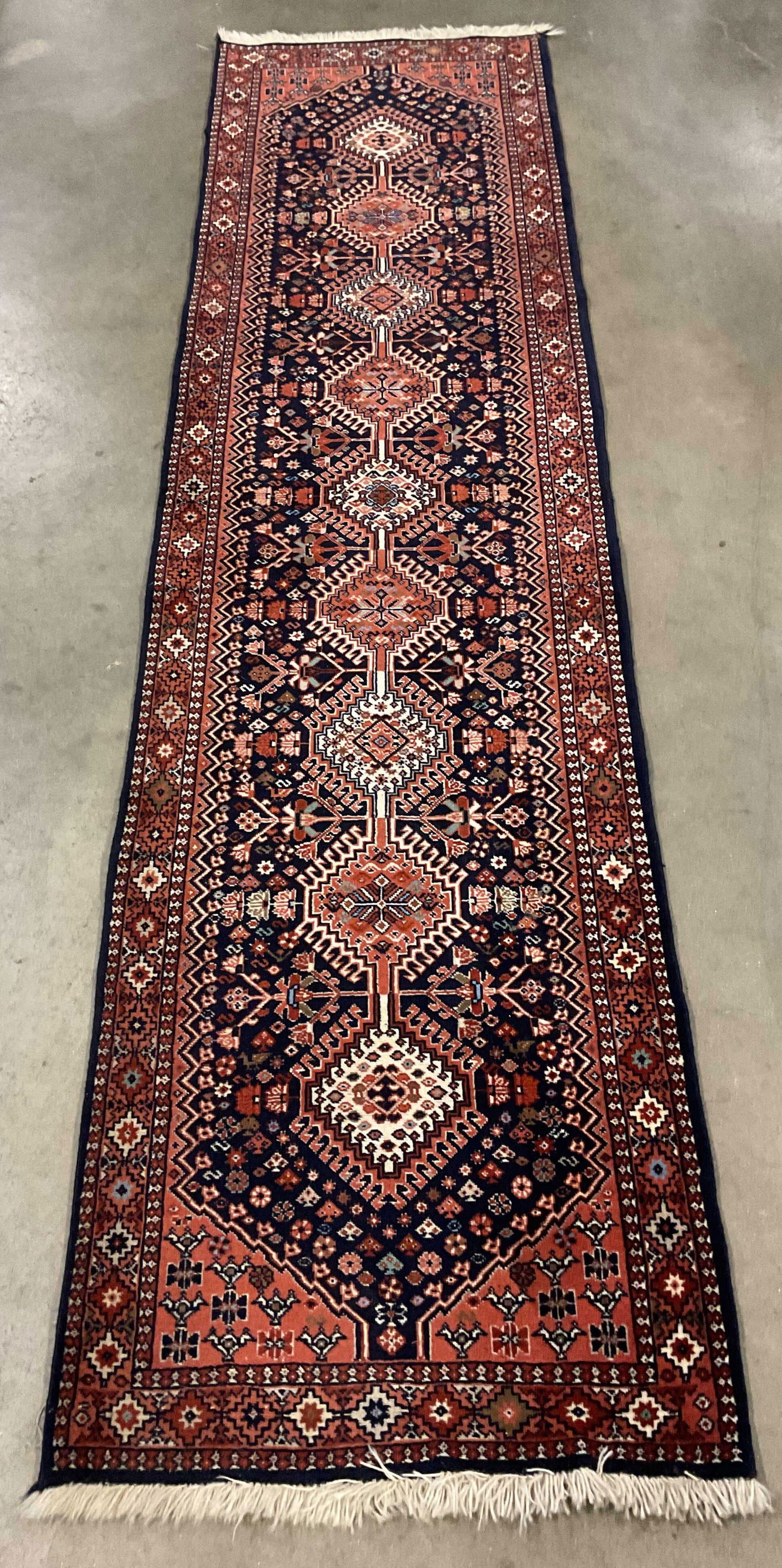 Vtg Persian Wool Medallion Runner Rug, Iran 9ft (1 of 6)