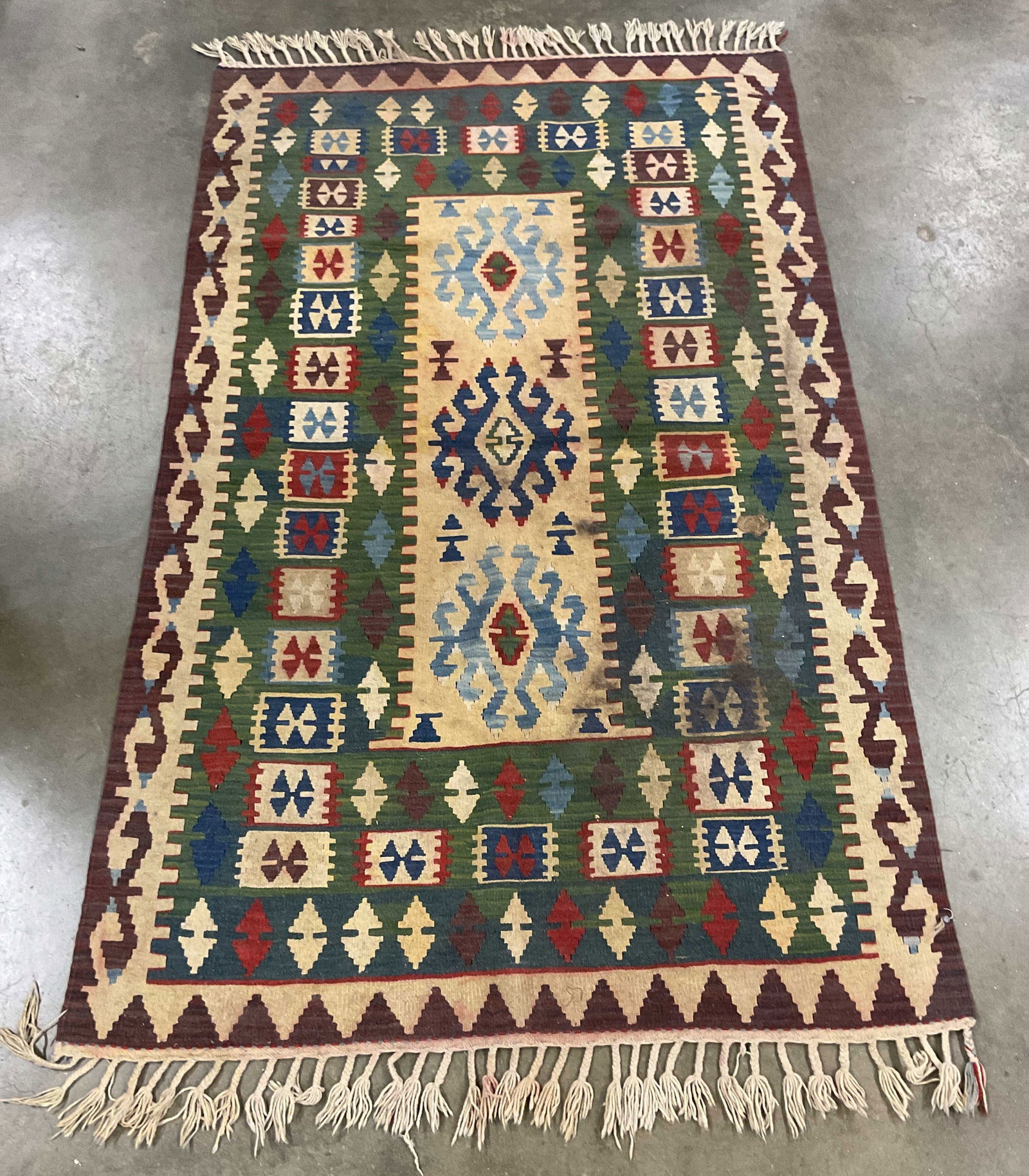 Hand Wove Kilim Style Geometric Wool Rug 73in (1 of 6)