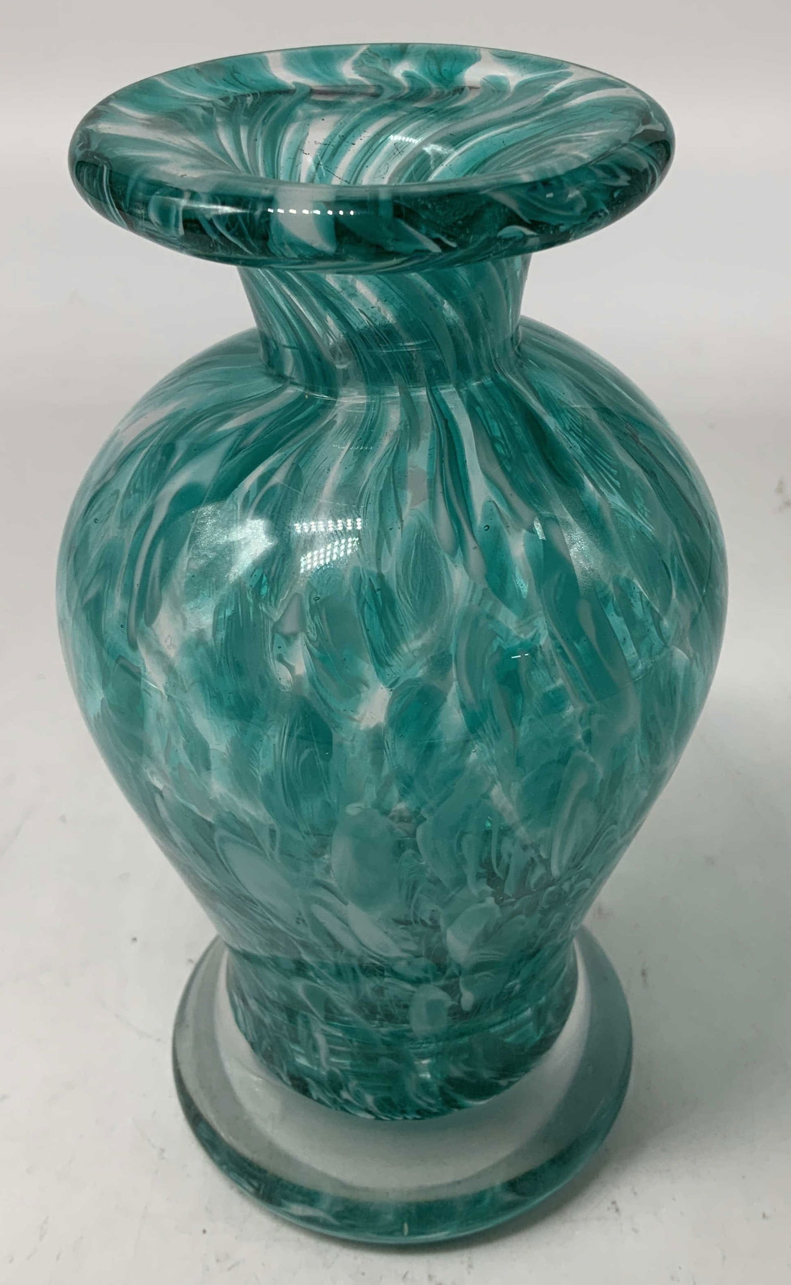 Hand Blown Teal Swirl Art Glass Vase (1 of 6)