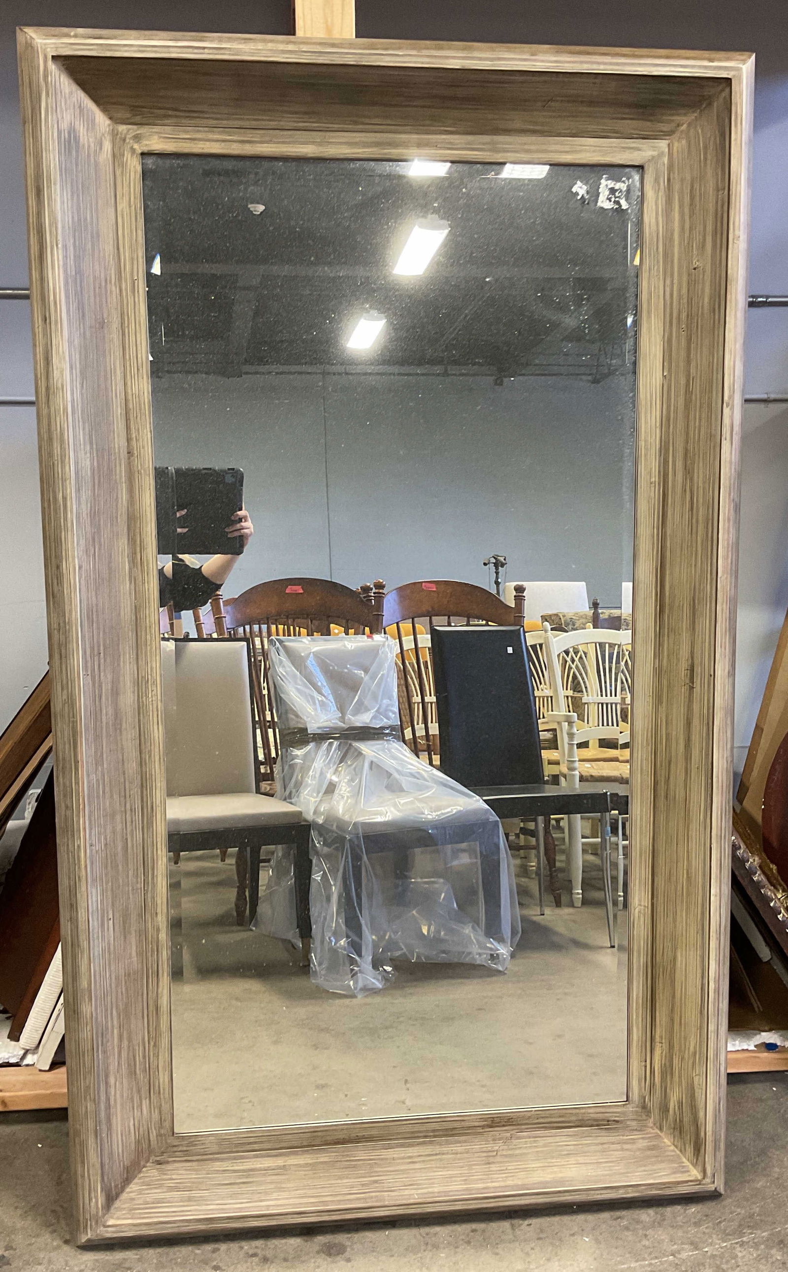 Tan Wood Frame Wall Mirror 72 In Long (1 of 6)