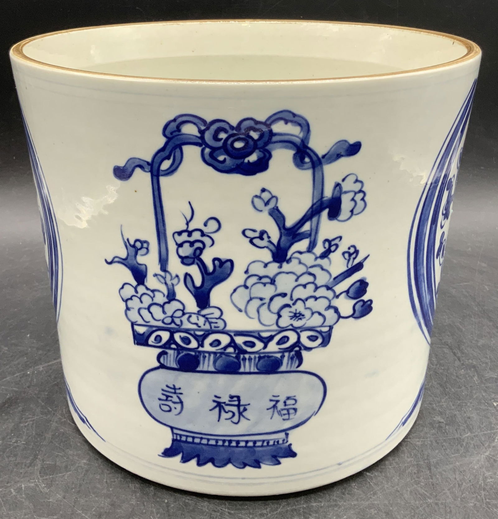 Hand Painted Blue & White Floral Porc Planter (1 of 6)