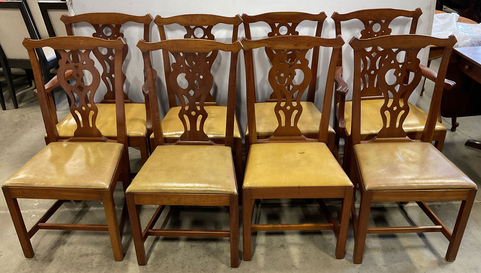 Set 8 STICKLEY Cherry Wood Chippendale Chairs USA (1 of 6)