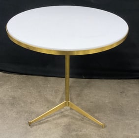 Modern Brass & White Glass Side Table