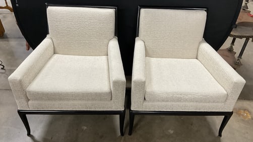 Pair MCM Style Upholstered Armchairs & Pillows