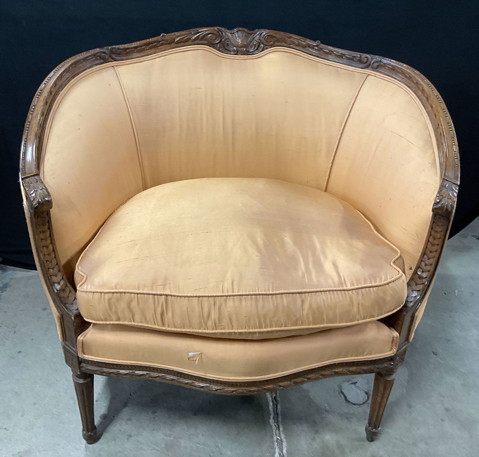 Antq Louis XV Style Barrel Back Orange Armchair (1 of 9)