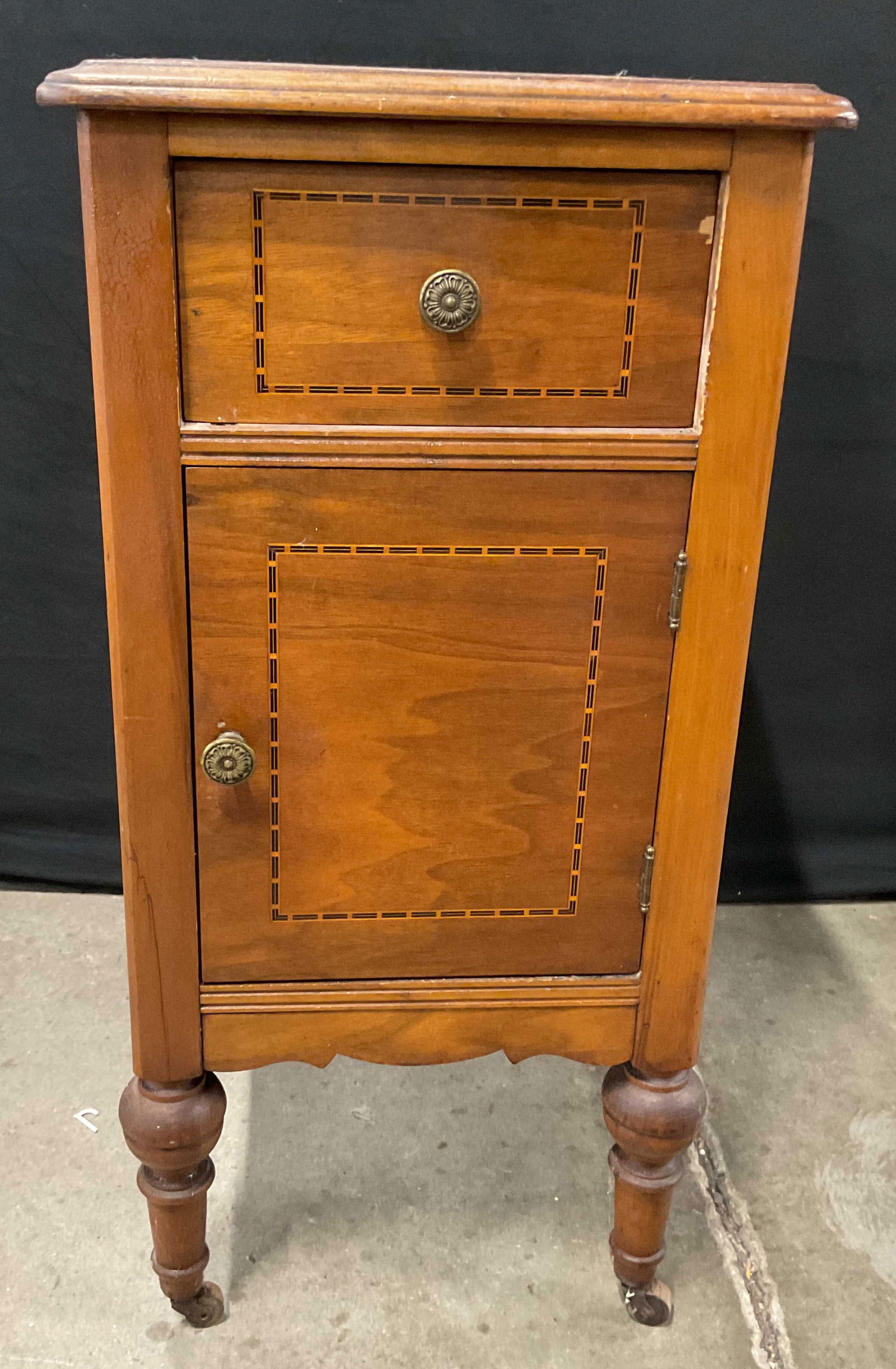 Pair Directoire Style Inlaid Wood Nightstand Table (1 of 10)