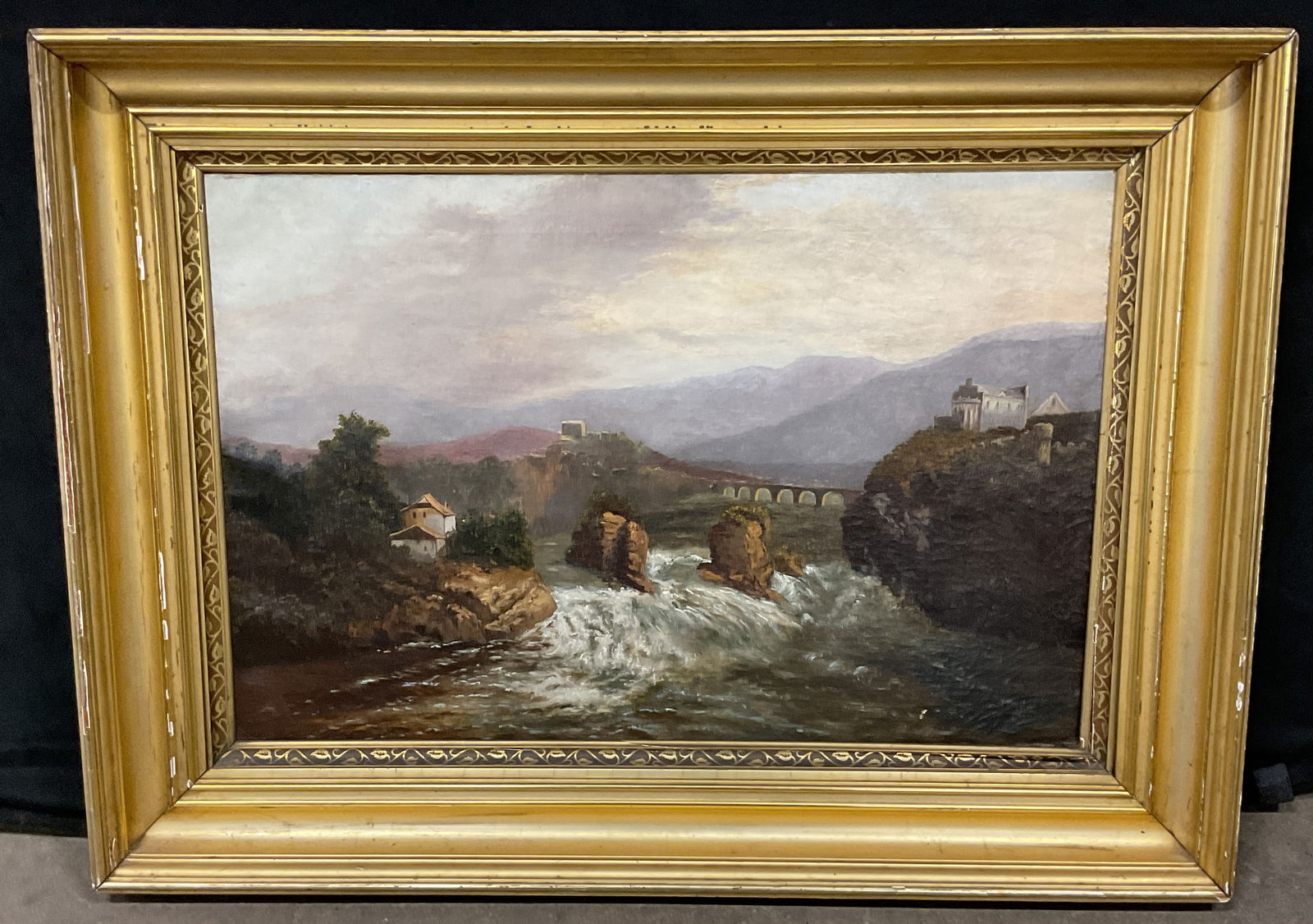 Framed Antique Landscape Oil Painting 38in (1 of 6)