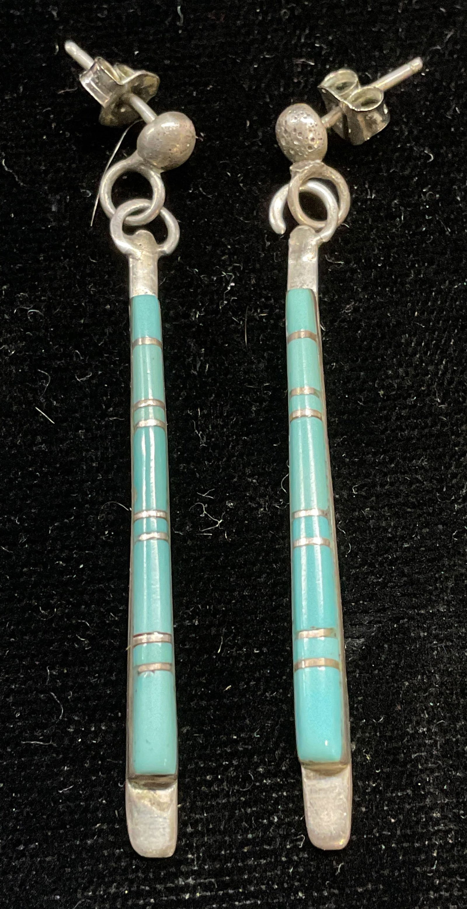 Vtg Signed Sterling Silver & Turquoise Earrings (1 of 6)