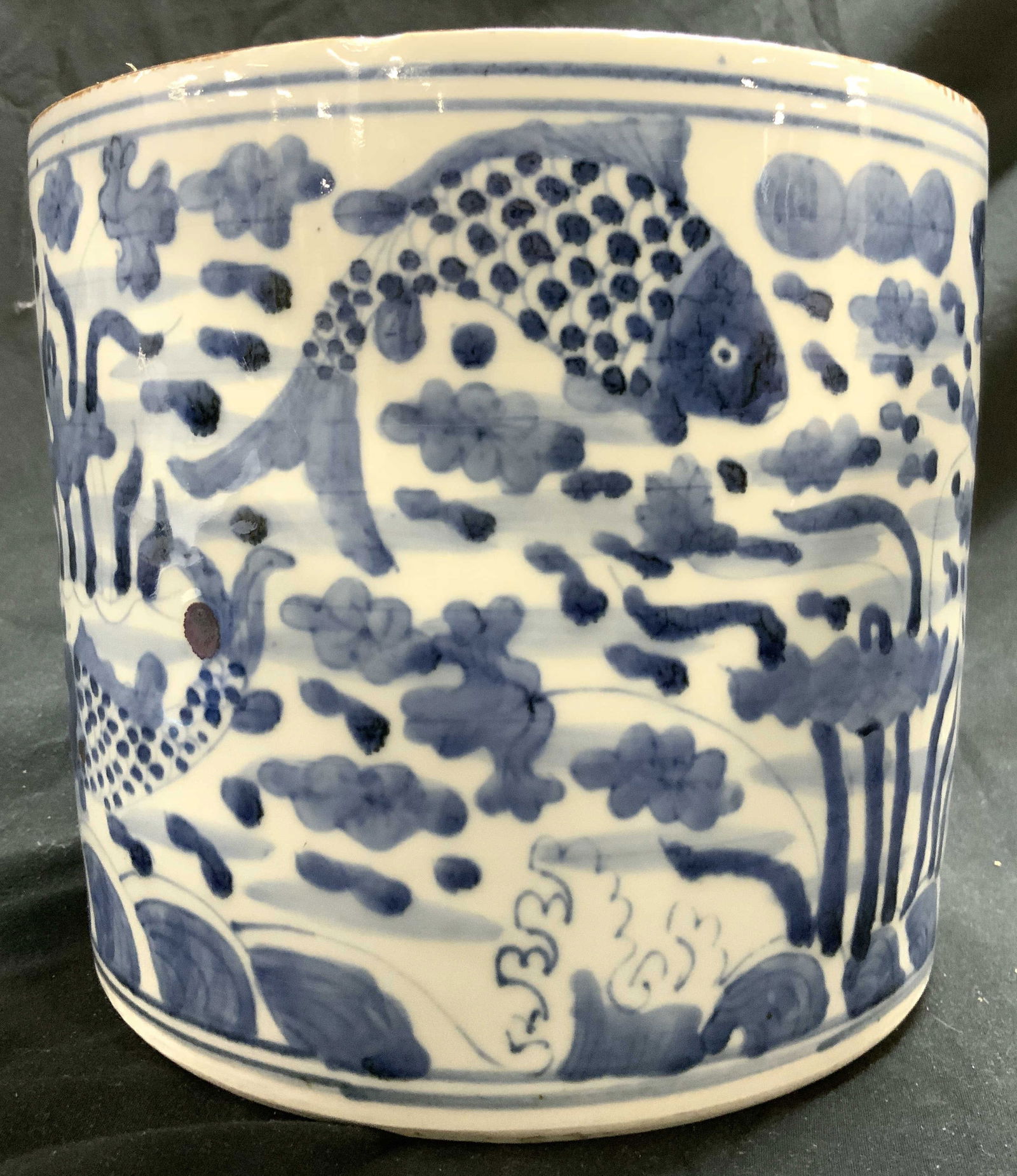 Vtg Asian Chinoiserie Porc Koi Fish Planter Vessel (1 of 8)