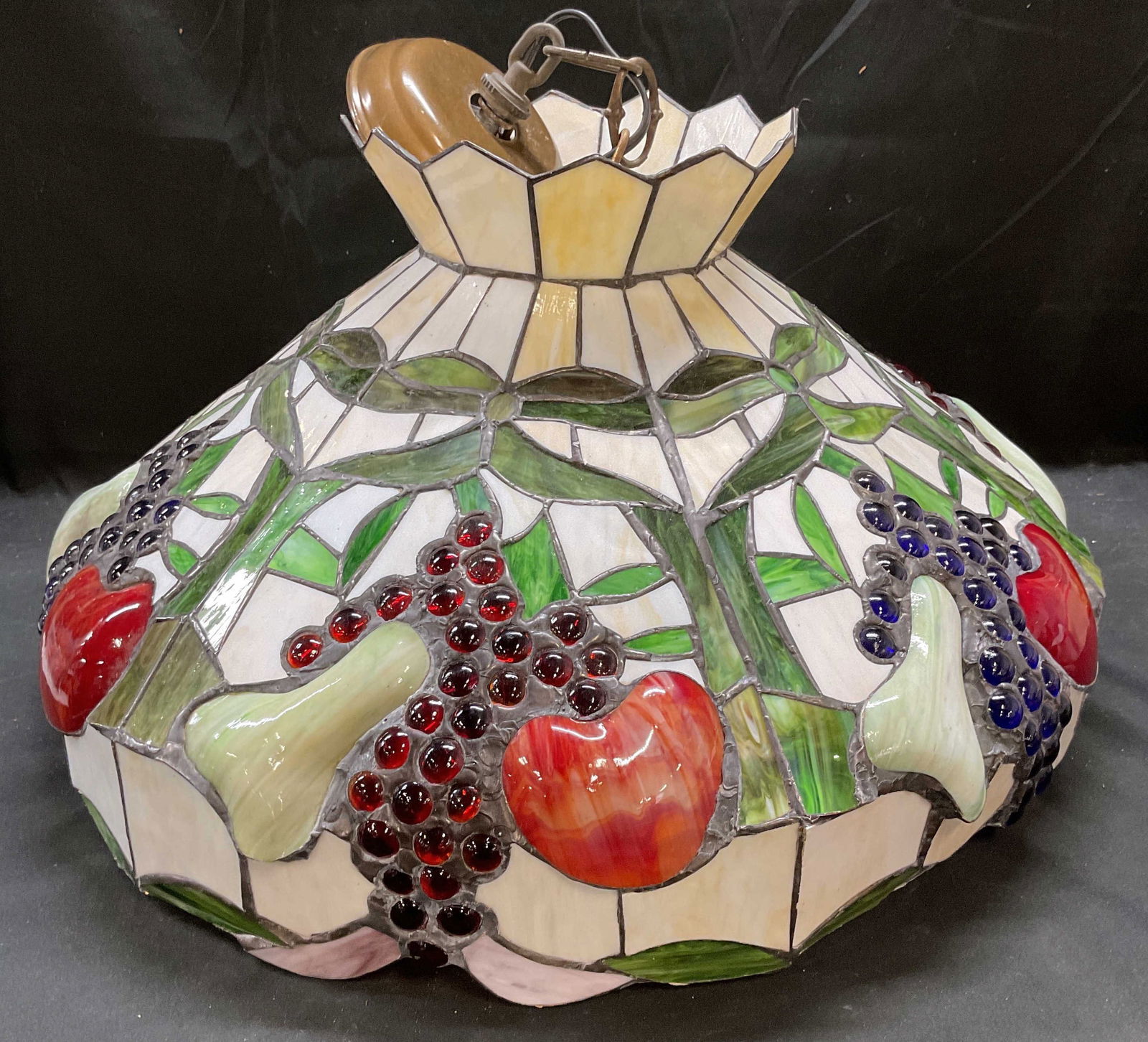 Vtg Stained Glass Shade Fruit Pendant Light (1 of 6)