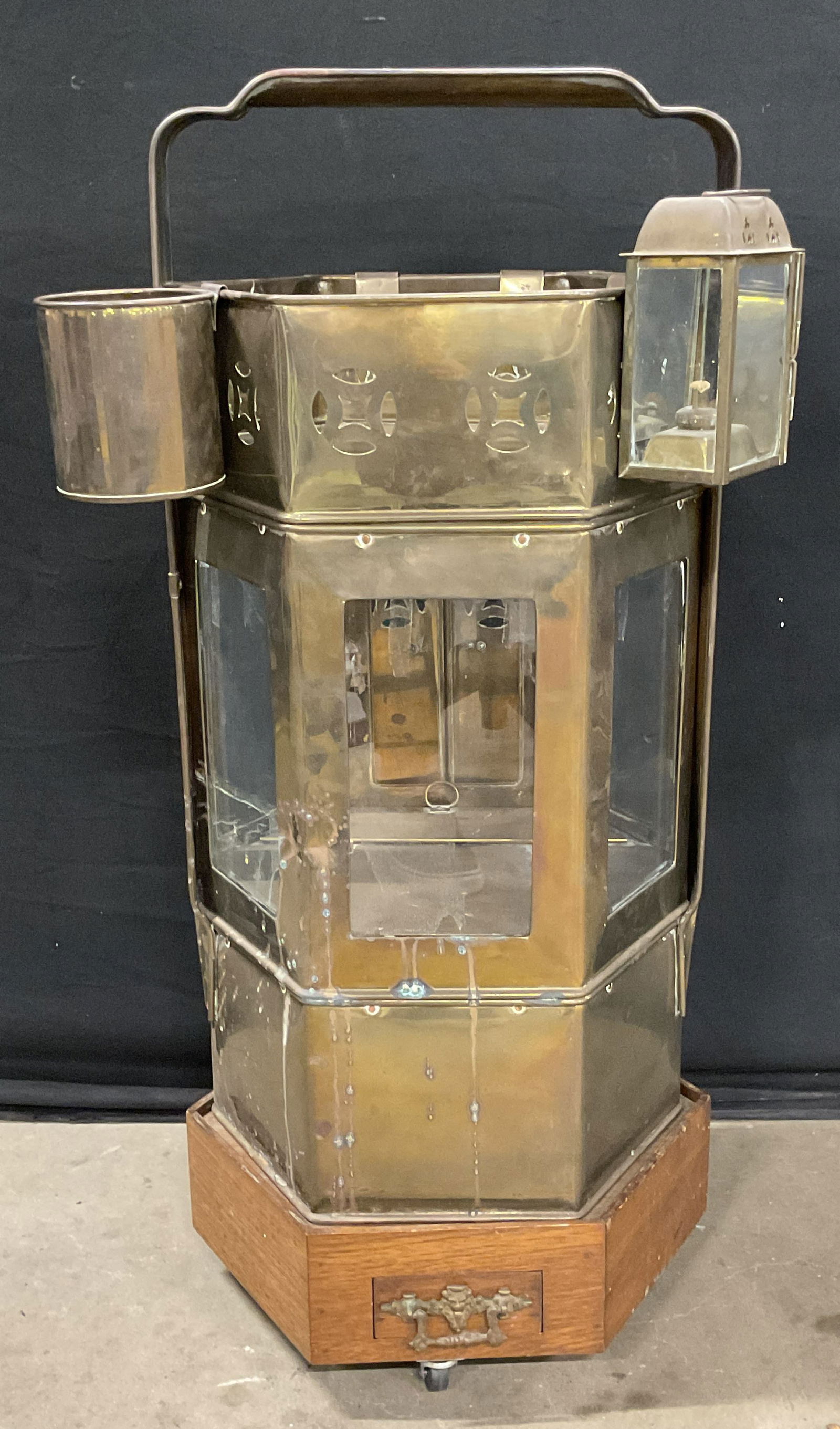 Antique Asian Brass Street Vendor Foot Cart 26.5in (1 of 8)