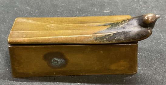 Antique Art Nouveau Bronze Bird Stamp Box