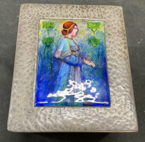 Antique Liberty & Co Pewter Woman Jewelry Box