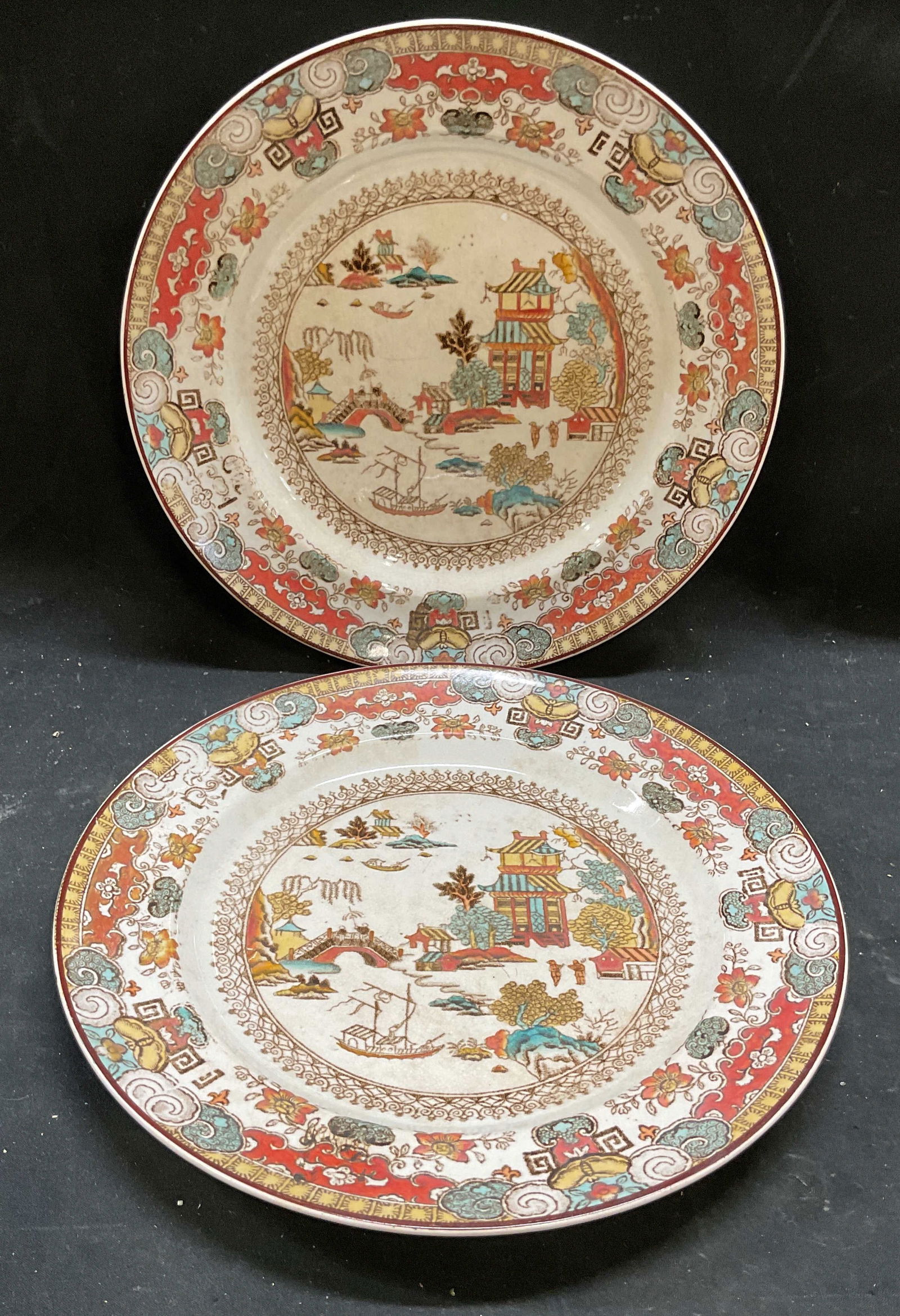 Pair Antique Ashworth Chinoiserie Ironstone Plates (1 of 7)