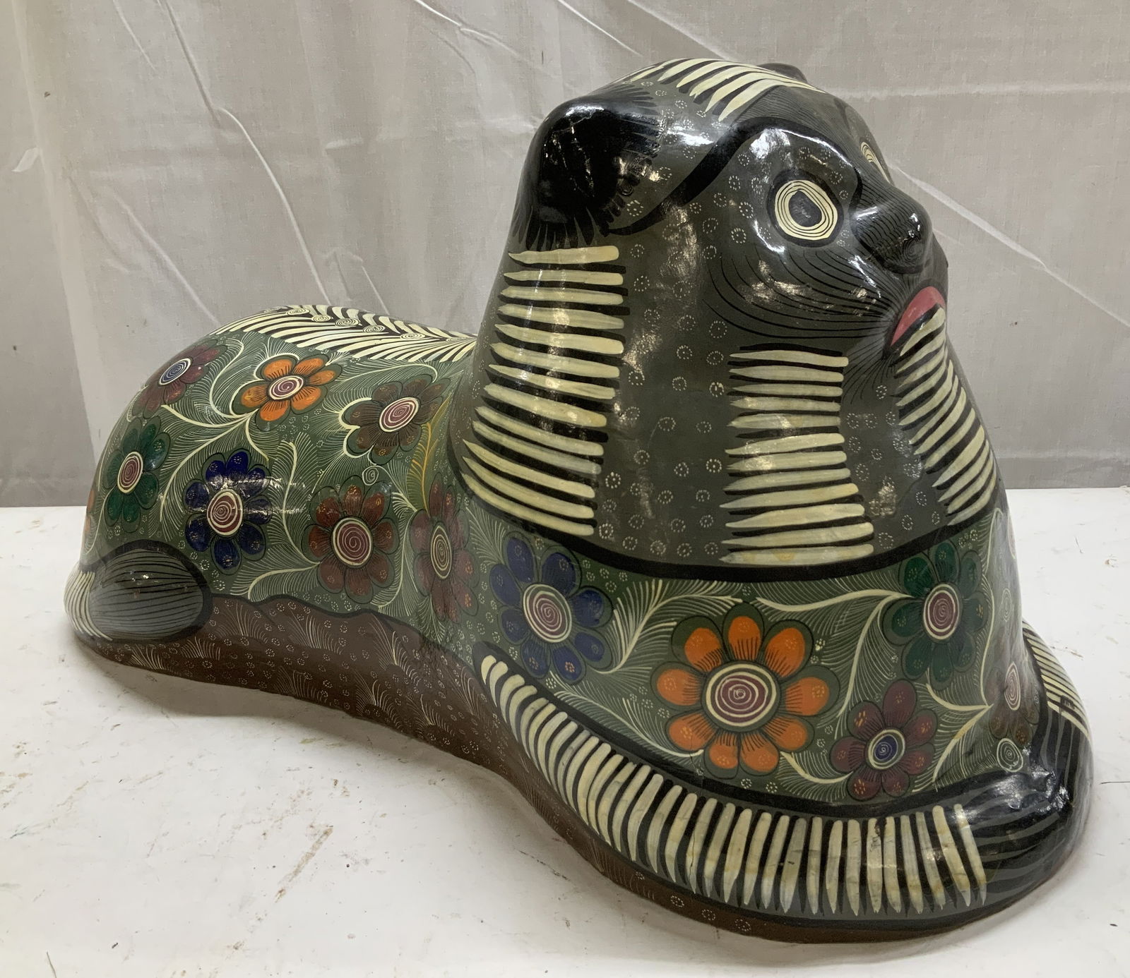 Hand Painted Folk Art Ceramic Cat Sculpture (1 of 7)