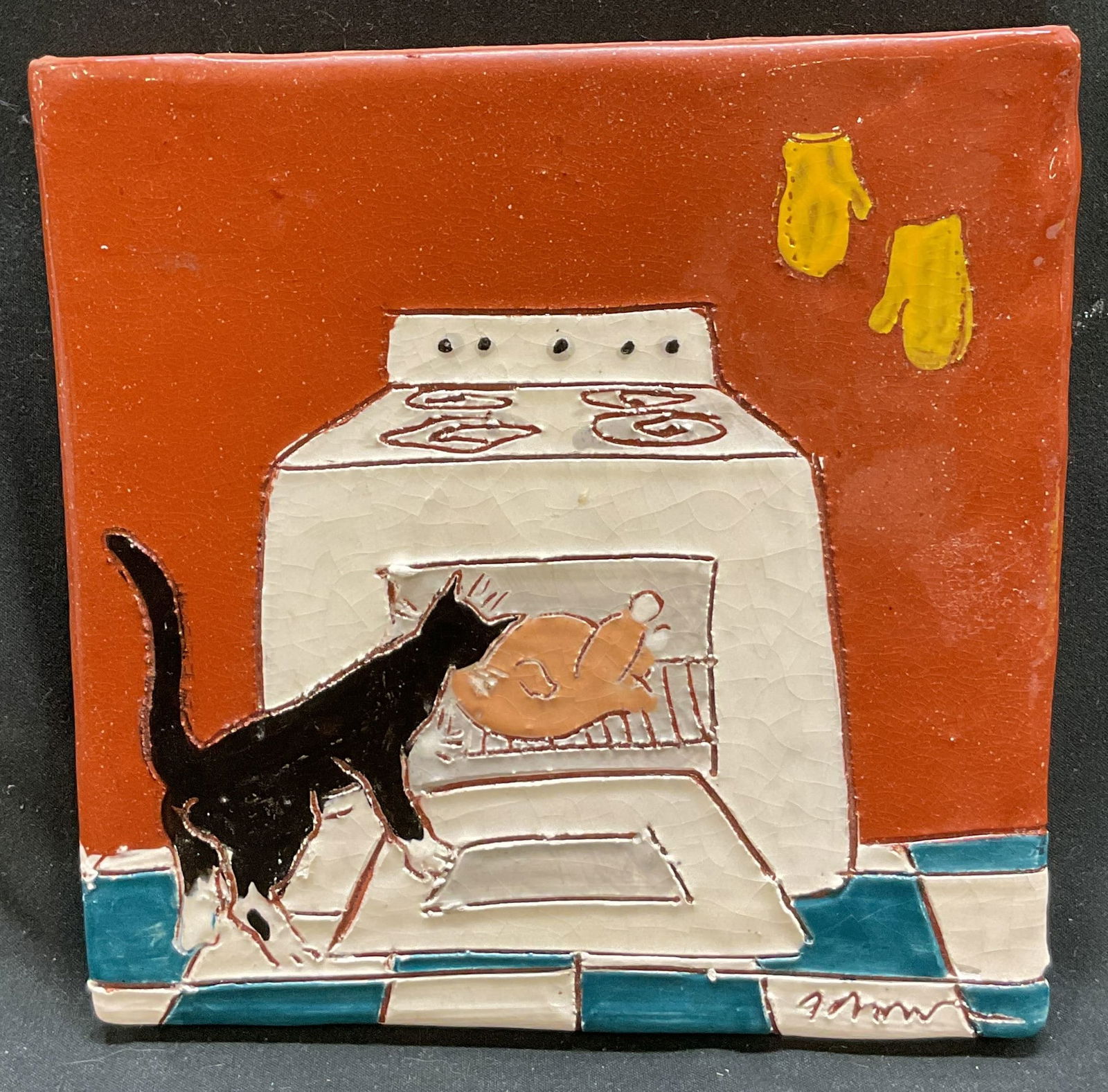 SGND The Fanny Garver Collection Deco Tile: Signed The Fanny Garver Collection decorative ceramic tile. Signed by the artist. Sticker adhered to backside, reads as follows Terry Johnson Tiles, The Fanny Garver Collection. Features scene of a ca