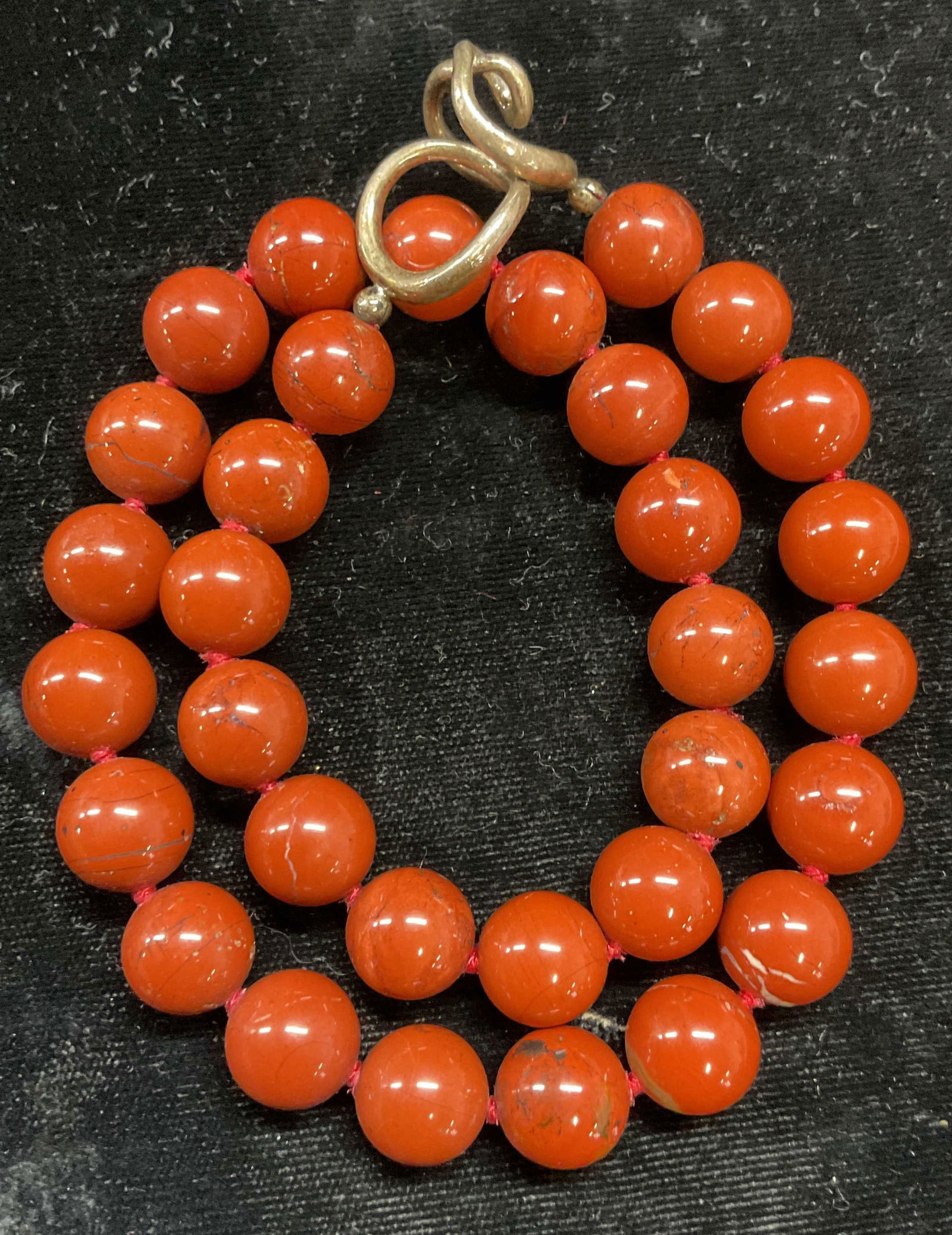 Sgn Red Jasper Beaded Necklace, Sterling Clasp (1 of 7)