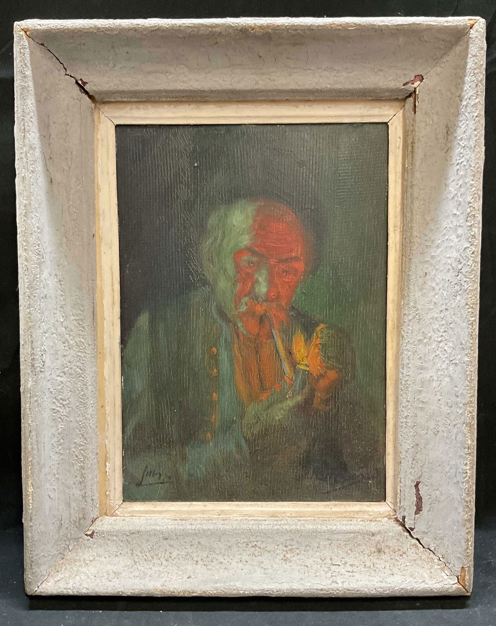Signed Roman Man with Pipe Oil Painting (1 of 6)