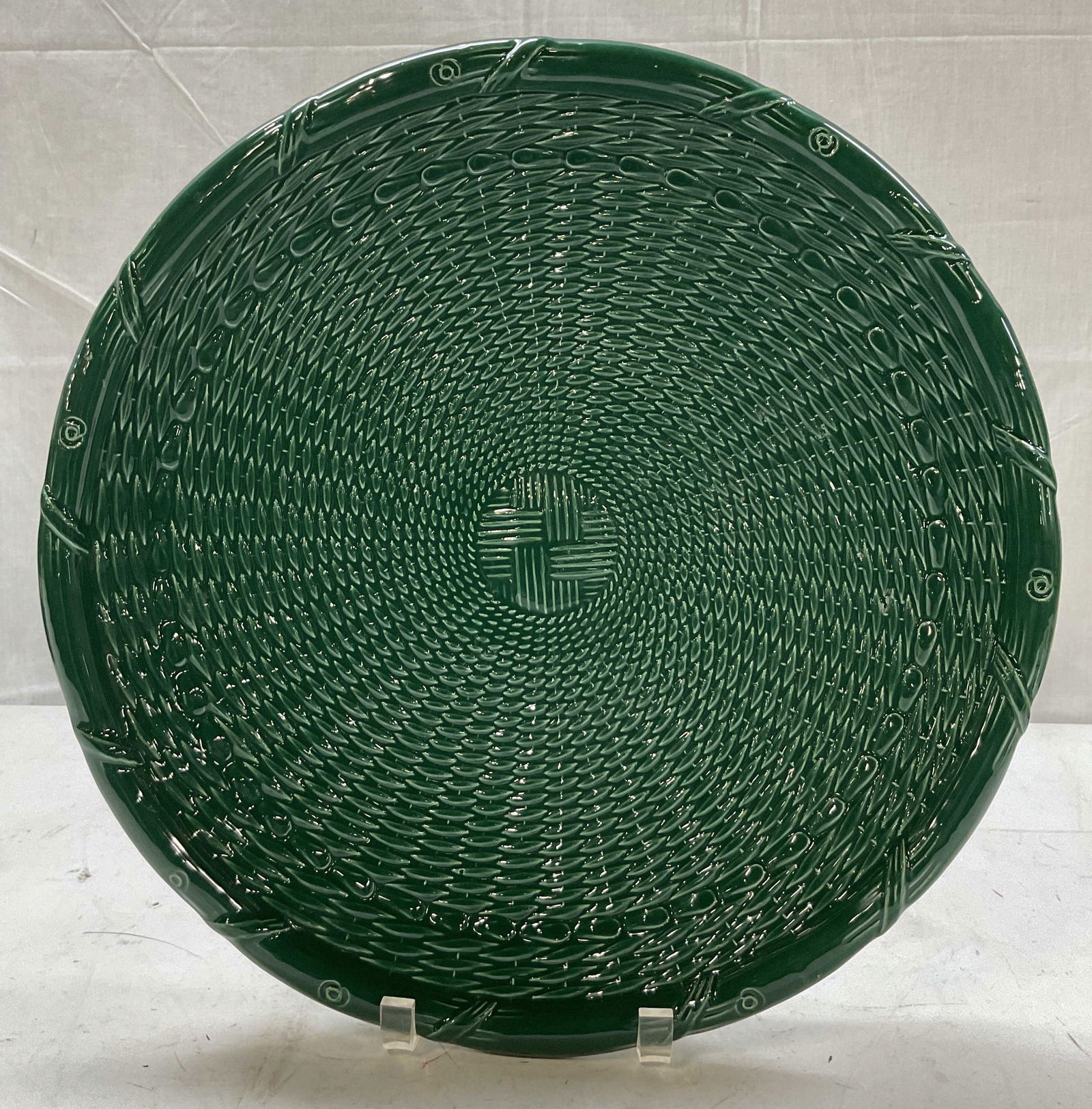 Vintage Green Woven Ceramic Platter Portugal (1 of 7)