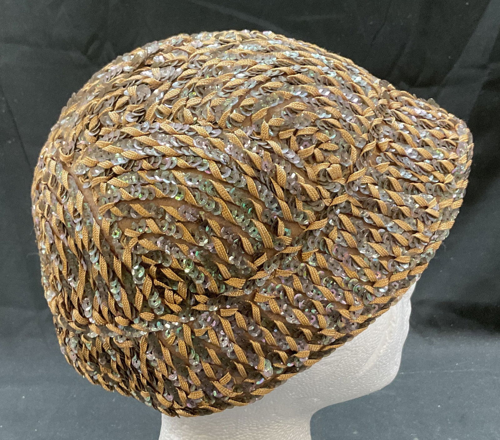 Vintage Brown Embroidered Sequined Hat (1 of 7)
