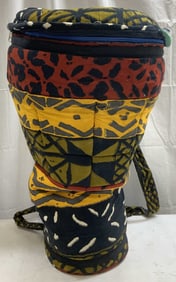 African Wood Carved Djembe Drum W Kente Cloth 2ft