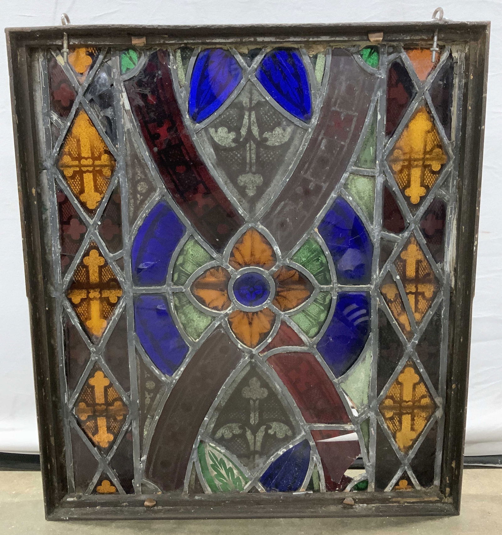 Antique Stained Glass Cross Window Panel (1 of 7)