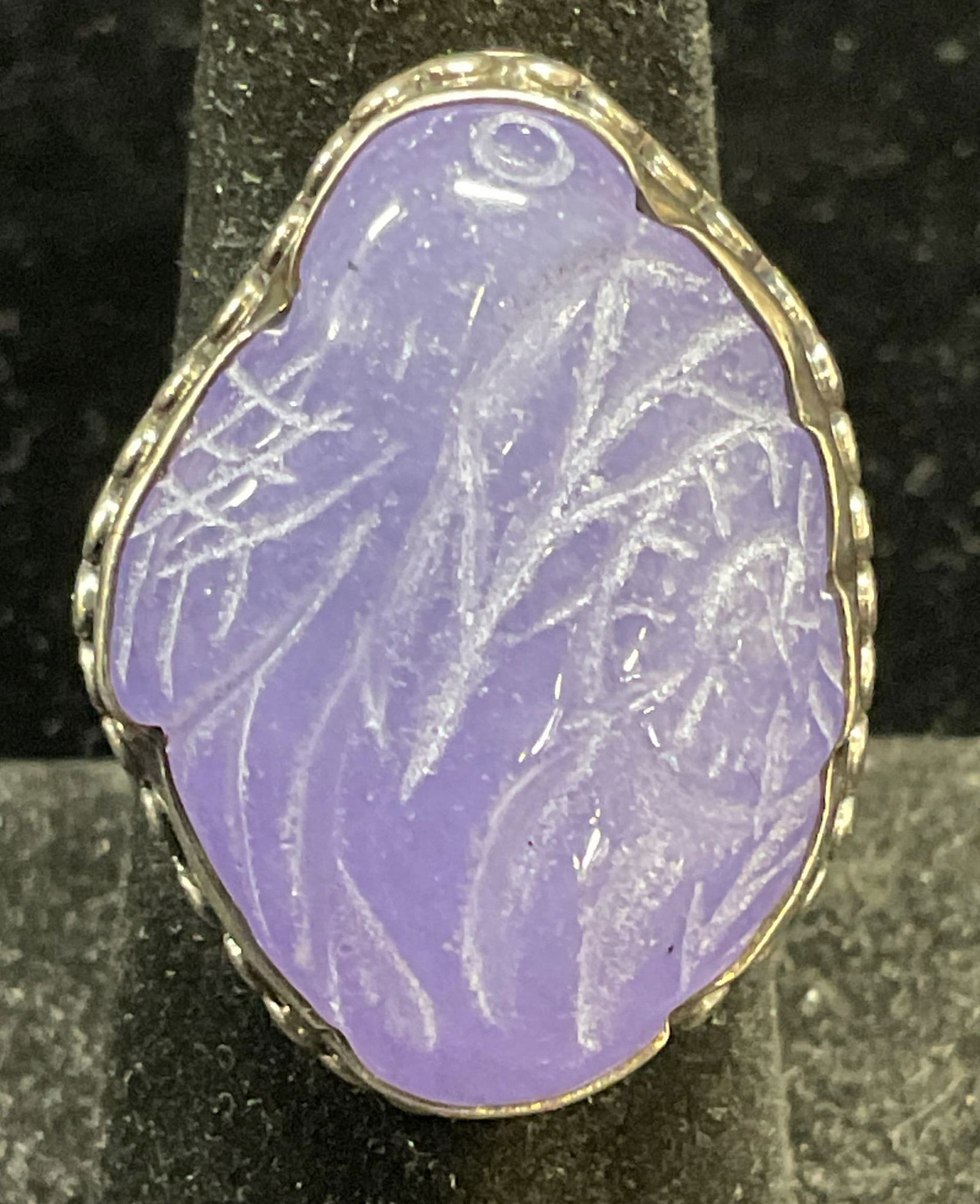 Signed Sterling Silver Carved Chalcedony Ring (1 of 6)