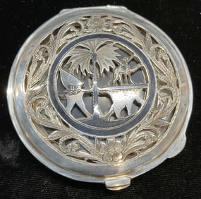 Vintage Sgn Persian Niello Sterling Silver Compact