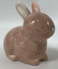 Hand Painted Pink Ceramic Bunny Money Bank