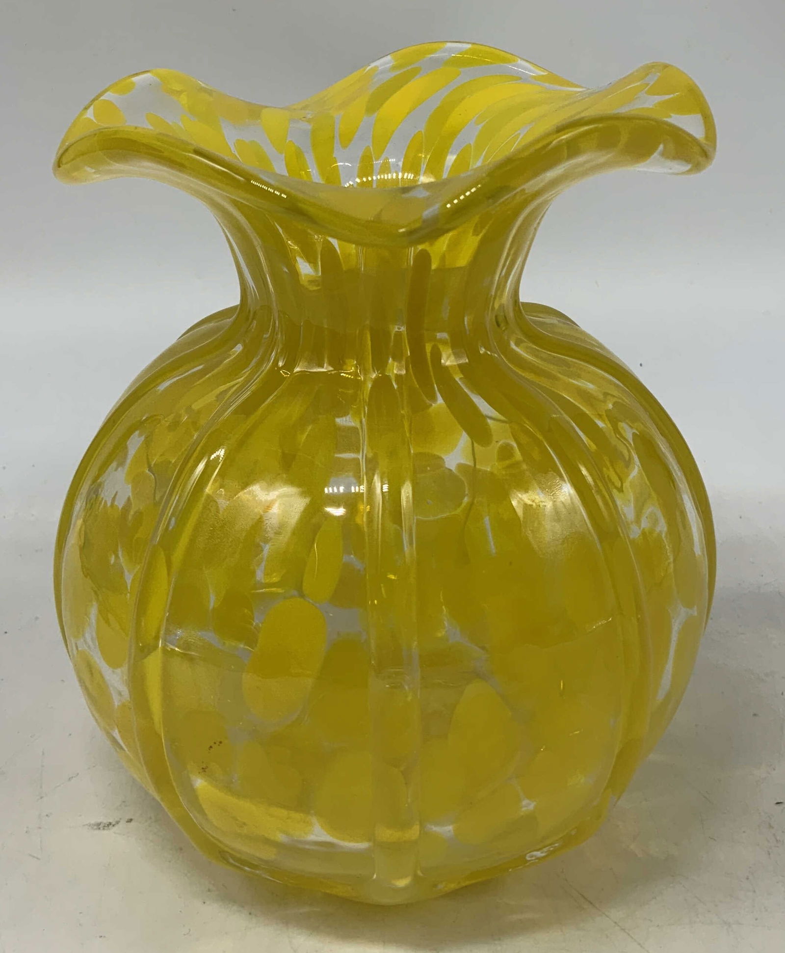 Hand Blown Yellow Spotted Art Glass Vase (1 of 6)