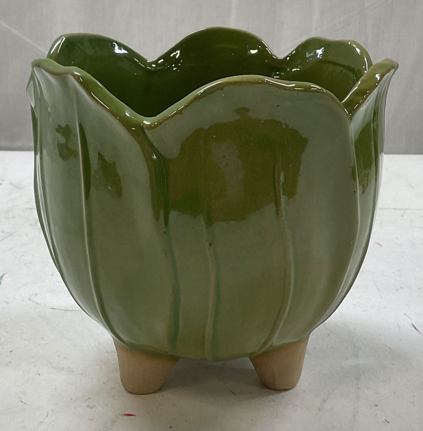 Vintage Green Ceramic Tulip Footed Planter (1 of 7)