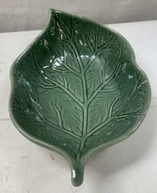 Green Glazed Ceramic Leaf Shaped Dish